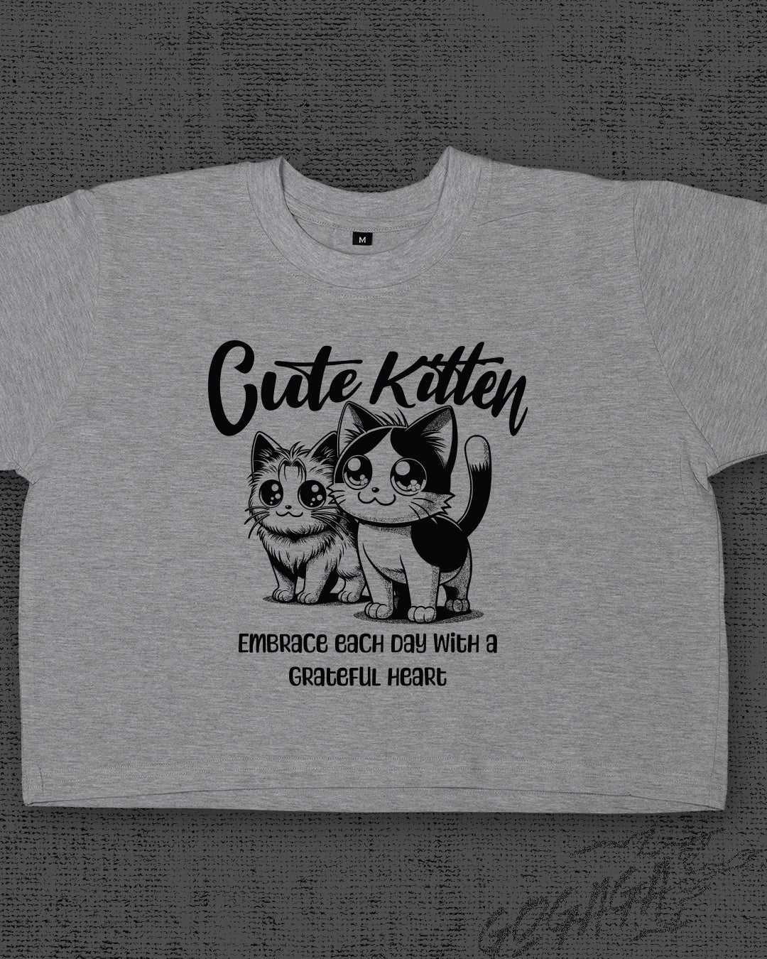 Kute Kitten Melange Grey Crop Top