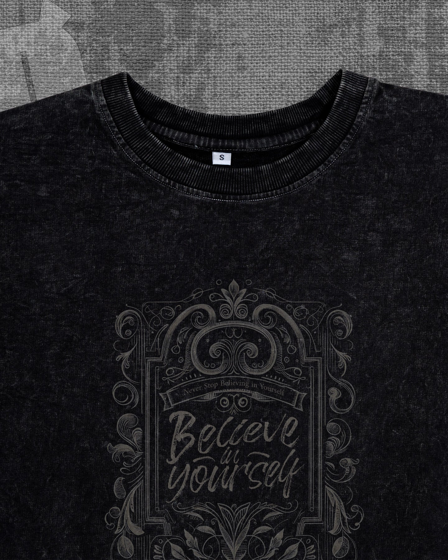 Believe in your self Black stonewash Heavyweight Oversized T-shirt