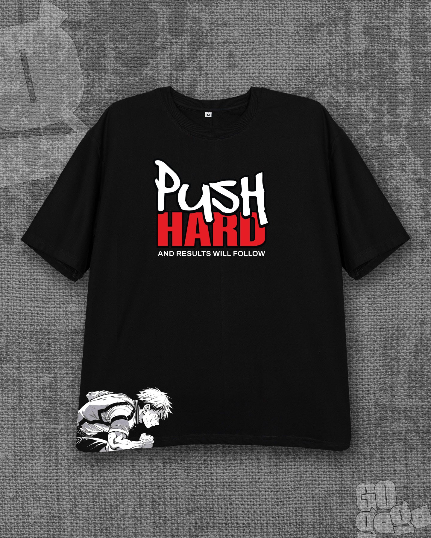 Push Hard Black Heavyweight Oversized T-shirt