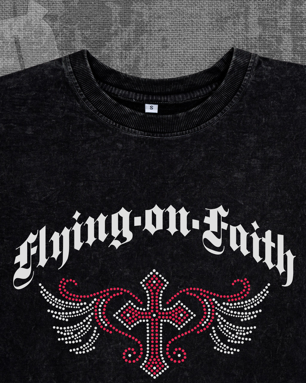 Flying on faith Black stonewash Heavyweight Oversized T-shirt