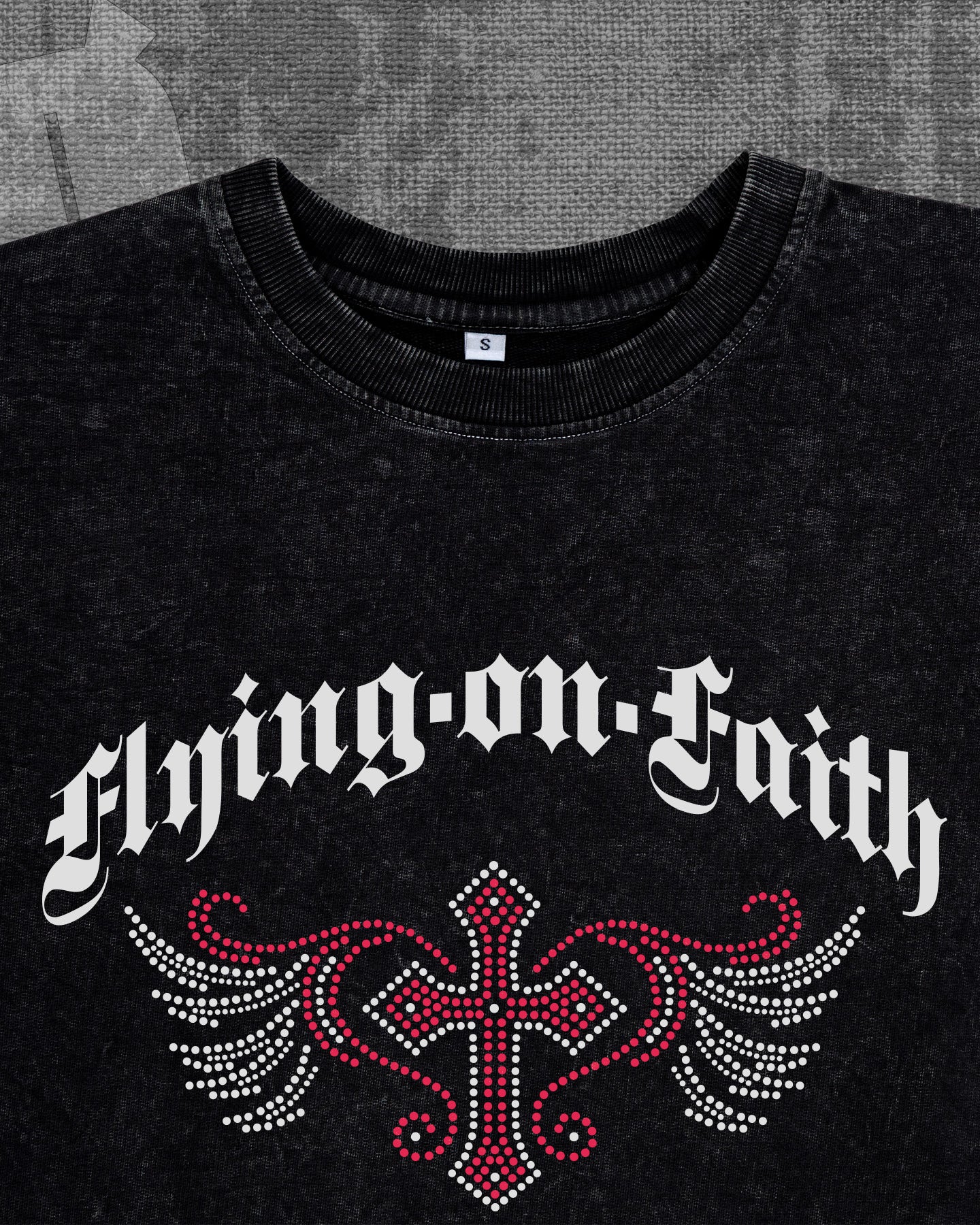 Flying on faith Black stonewash Heavyweight Oversized T-shirt